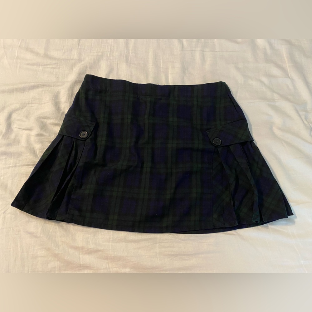 Lands' End Black, blue and Green Plaid Mini Skirt